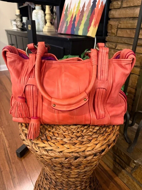 Vintage Marc Jacob’s Made in Italy Leather Slouchy Tassel Tote Handbag Orange - Picture 2 of 16